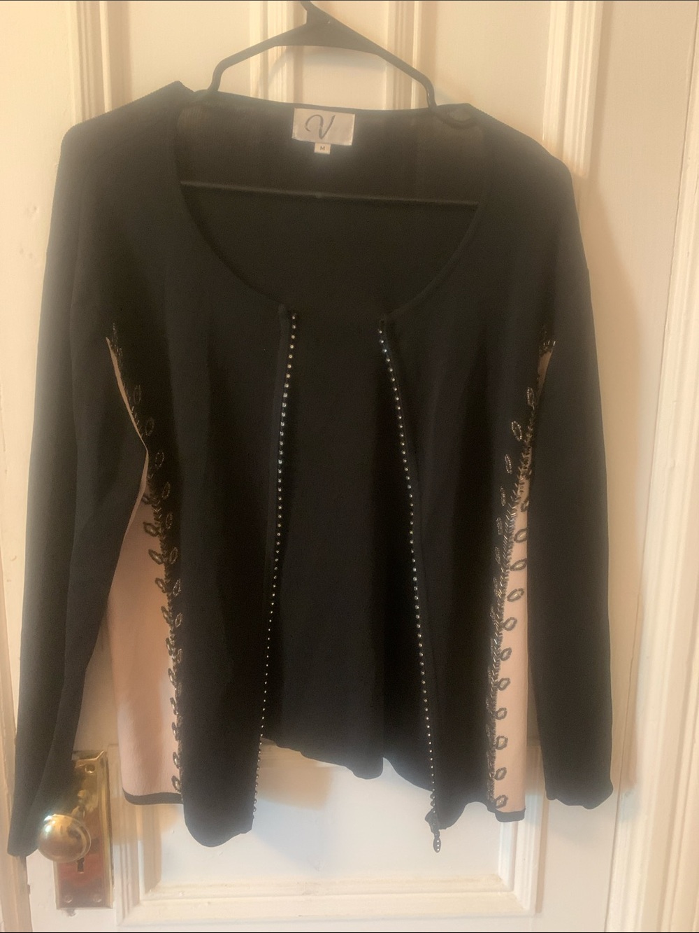 Black Cardigan with Pink Side Panels and diamond Stud Trim